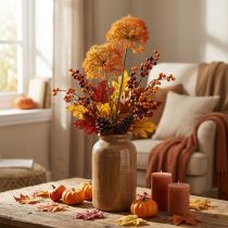 Artikel Deco gren kunstig gren efterårsdekoration 2 blomsterstande orange 82cm