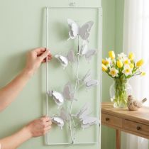 Artikel Sommerfugl hængende fjeder Metal Vægkunst Shabby Chic Hvid Sølv H47.5cm