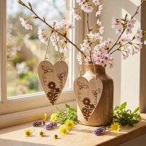 Artikel Dekorativ bøjle træ dekorative hjerter blomster bier dekoration 10x15cm 6 stk.