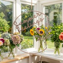 Artikel Vægdekoration "Summer Feelings" dekorativ ring, metal sommerdekoration til ophængning, Ø49 cm, rosa metallic &amp; turkis