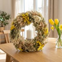 Artikel Tørrede blomsterkrans, naturlig dekoration til bord, stue og entré, 25 cm