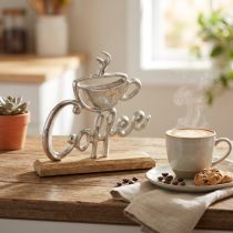 Artikel Metal Træ Dekorativ Kaffe Natursølv Stand 25x5x26cm