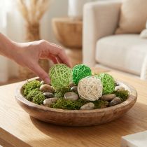 Artikel Rattankugler grøn lysegrøn creme assorteret rattan Ø5cm 24 stk