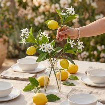 Artikel Deco gren citron og blomster kunstig gren sommerdekoration 26cm 4stk