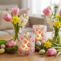Artikel Elegant lanterne med tulipanmotiv til stemningsfuld forårsdekoration, 12,5 cm, 2 stk.