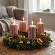 Artikel Bloklys, antik rose, rillede lys, 70/90 mm, sæt med 4, dekorative lys, adventskrans, lav røg, lang brændetid
