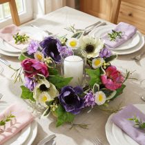 Artikel Kunstig Blomsterkrans Anemoner Tusindfryd Lilla Hvid Ø25cm