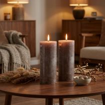 Artikel Store brune bloklys, ensfarvet røget brun, rustikt design, 100 timers brændetid, elegant dekoration, sæt med 2, 85x200 mm