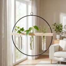 Artikel Reagensglas dekorativ vase, metalring, sort, hængende, moderne