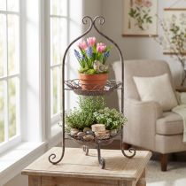 Artikel Metal etagere 2-lags brun hvid Ø25,5cm 63,5cm