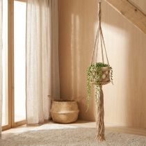 Artikel Makramé Hængende Dekoration Boho Beige Brun Ø12cm H79cm Plantebøjle