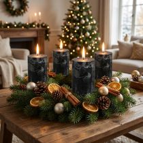 Artikel Sorte bloklys 70×80 mm, sæt med 4 - Elegante dekorative lys til adventskranse og Halloween