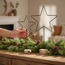 Artikel Store stjernedekorationer på en naturlig træbund - sort, 60 cm - elegant værelsesdekoration 30x10x60cm 2 stk.