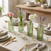 Artikel Minivaser glas med riller retro blomstervase grøn Ø5cm 4stk
