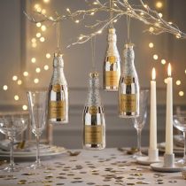 Artikel Champagneflaske til ophæng nytårsaften dekoration sølv 13cm 5 stk