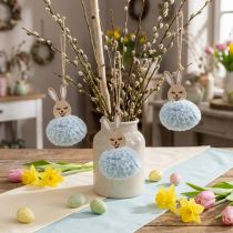 Artikel Puschelbunny blå deco vedhæng træ plys ca 7×7×10cm 6stk