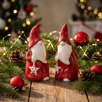 Artikel Julemandsfigur Nicholas rød, hvid keramik H13,5cm 2stk