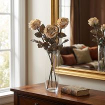 Artikel Dekorative roser Cremehvide kunstige roser Silkeblomster Antik look L65 cm Pakke med 3