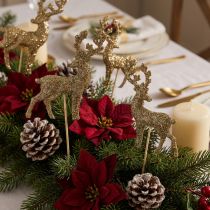 Artikel Dekorativt stik rådyr glitter guld assorteret 8/10cm 18 stk