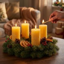 Artikel Rustikt gult søjlelys 60/110mm 4 stk - Lang brændetid, RAL-certificeret, adventskransdekoration