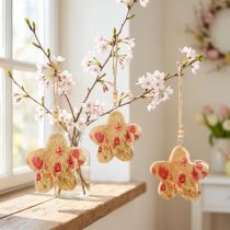 Artikel Trævedhæng Forårsblomster i Naturrosa H9cm 4 stk
