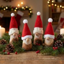 Artikel Dekorativ nisse træ jule nisse med hat rød natur 10/12cm 4 stk.