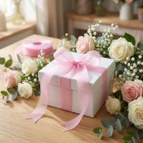Artikel Organza bånd gavebånd pink bånd selvkant 25mm 50m
