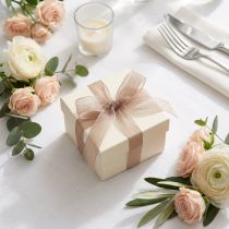 Artikel Organza bånd gavebånd beige bånd selvkant taupe 15mm 50m