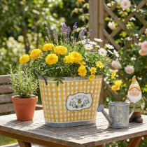 Artikel Oval urtepotte med bi-design, ternet mønster, sommerdekoration, plantekasse, 38×24×29 cm