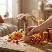 Artikel Træ champignon deco efterårsblade hvid, farverig efterårsdekoration Ø13cm H19cm