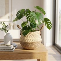 Artikel Søgræskurv Tofarvet med Håndtag - Opbevarings- og Plantekurv - Naturlig &amp; Brun Ø25cm H24cm