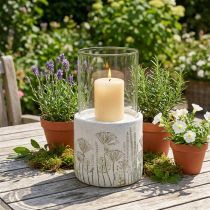 Artikel Lysestage lanterne glas med fod Ø17cm H32cm