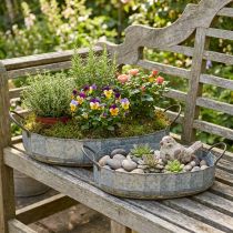 Artikel Blomsterskål metal zink bakke antik sæt med 2 L45cm/59cm