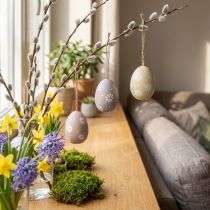 Artikel Påskeæg med blomsterdekoration til ophængning af trææg sorteret 7cm 3stk