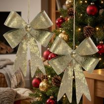 Artikel Sløjfer af metal, julevedhæng, adventsdekoration gyldent, antikt look H18cm B12,5cm 2stk