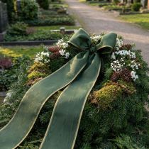 Artikel Moiré kransbånd 200 mm mørkegrønt med perlekant og taftvævning - dekorativt bånd til fester og begravelsesblomster, 25 m