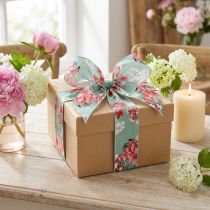 Artikel Gavebånd blomster stofbånd turkis rød 40mm 15m