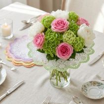 Artikel Biedermeier-stil batikpapirmanchetter, Ø17 cm, 25 stk., assorterede farver, til blomsterarrangementer