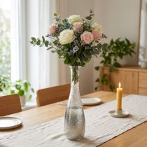Artikel Tofarvet glasvase, borddekoration af ægte glas klart, sølv H40cm