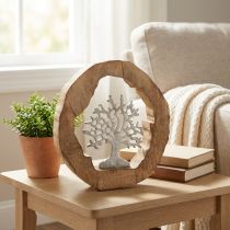 Artikel Deco skulptur træ i en træring borddekoration til at placere 22×21×4cm