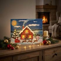 Artikel LEDbillede jule julemand med snemand LED vægmaleri 38x28cm