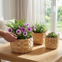 Artikel Naturlige plantekurve sæt med 3, blomsterkurv, plantekasse, boho dekorativ kurv, flettet, Ø18/23/29 cm