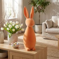 Artikel Dekorativ påskehare, flocket orange abrikos, H69cm