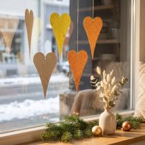 Artikel Hængende dekoration vindue metal hjerter, dekorative hjerter til at hænge op beige/gul/orange H10cm 6 stk.
