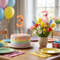 Artikel Nummerpropper fødselsdag 3 blomsterpropper træ 27,5 cm 16 stk