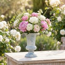 Artikel Antik hvid og blå bægerformet blomstervase, Ø17 cm H24 cm