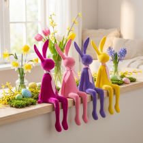 Artikel Påskeharehylde, flokket, assorteret, 36 cm, 4 stk.