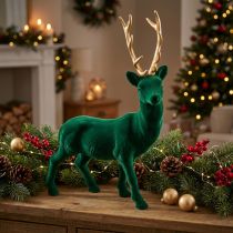 Artikel Deco hjort stående grøn guld juledekoration figur 40cm