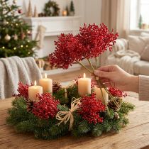 Artikel Kunstige bær rød dekoration til adventskrans 32cm 3 stk i en flok
