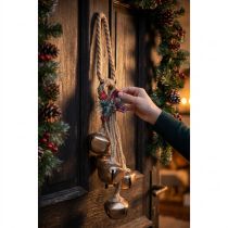 Artikel Store guld juleklokker med sløjfe og grangrene, festlig dør- og rumdekoration, 51 cm